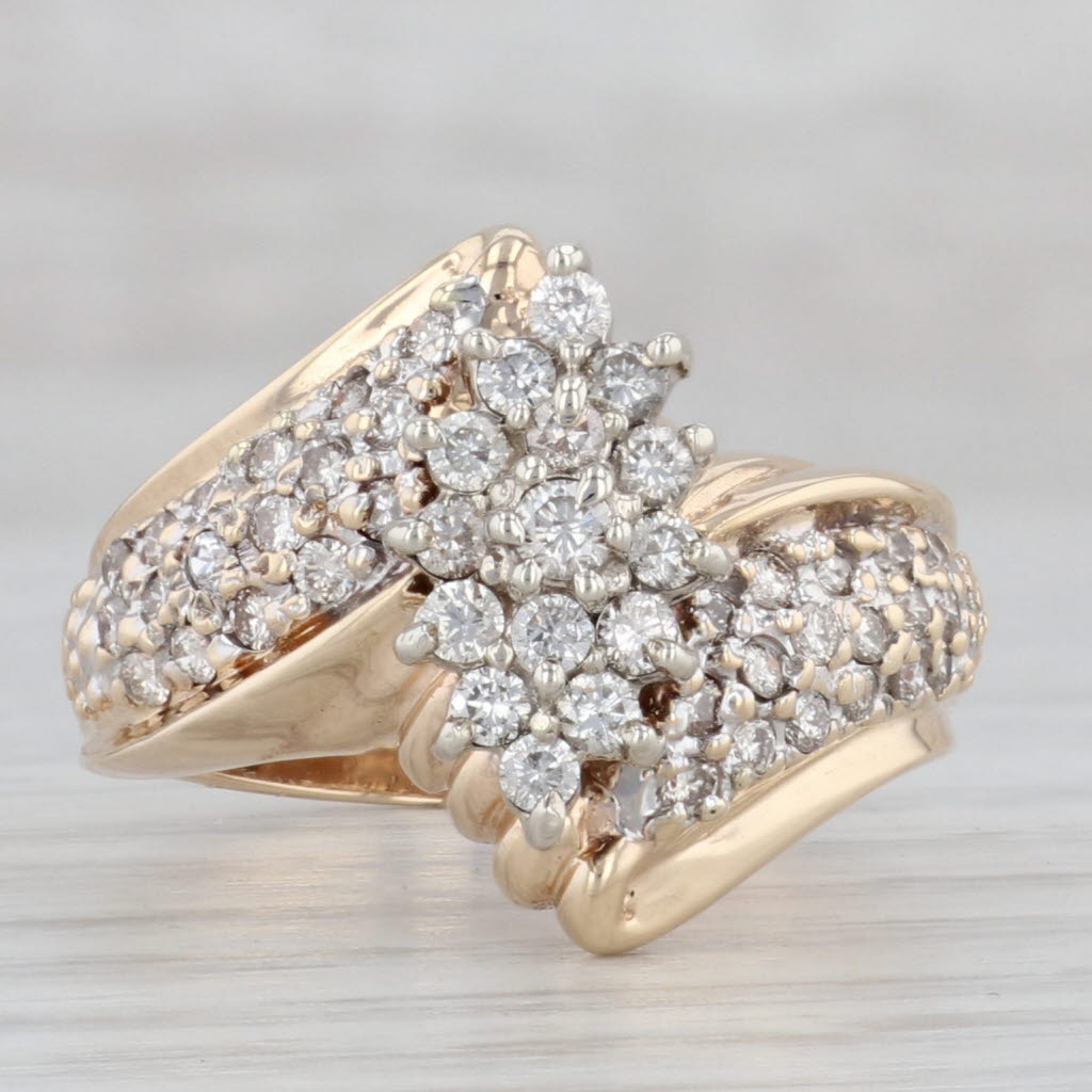 Gray 1ctw Diamond Cluster Bypass Ring 10k Yellow Gold Size 9 Cocktail