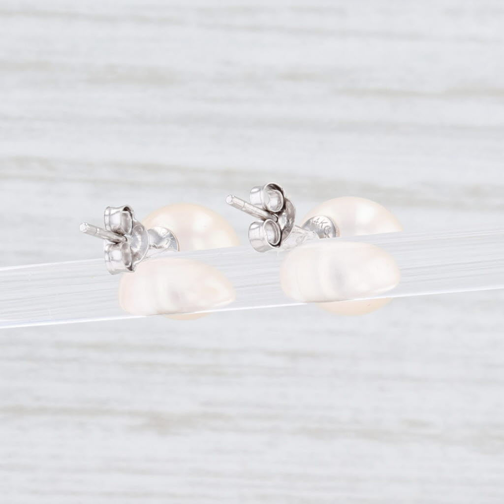 Light Gray New Cultured Pearl Stud Earrings 14k White Gold Round Solitaire NWT