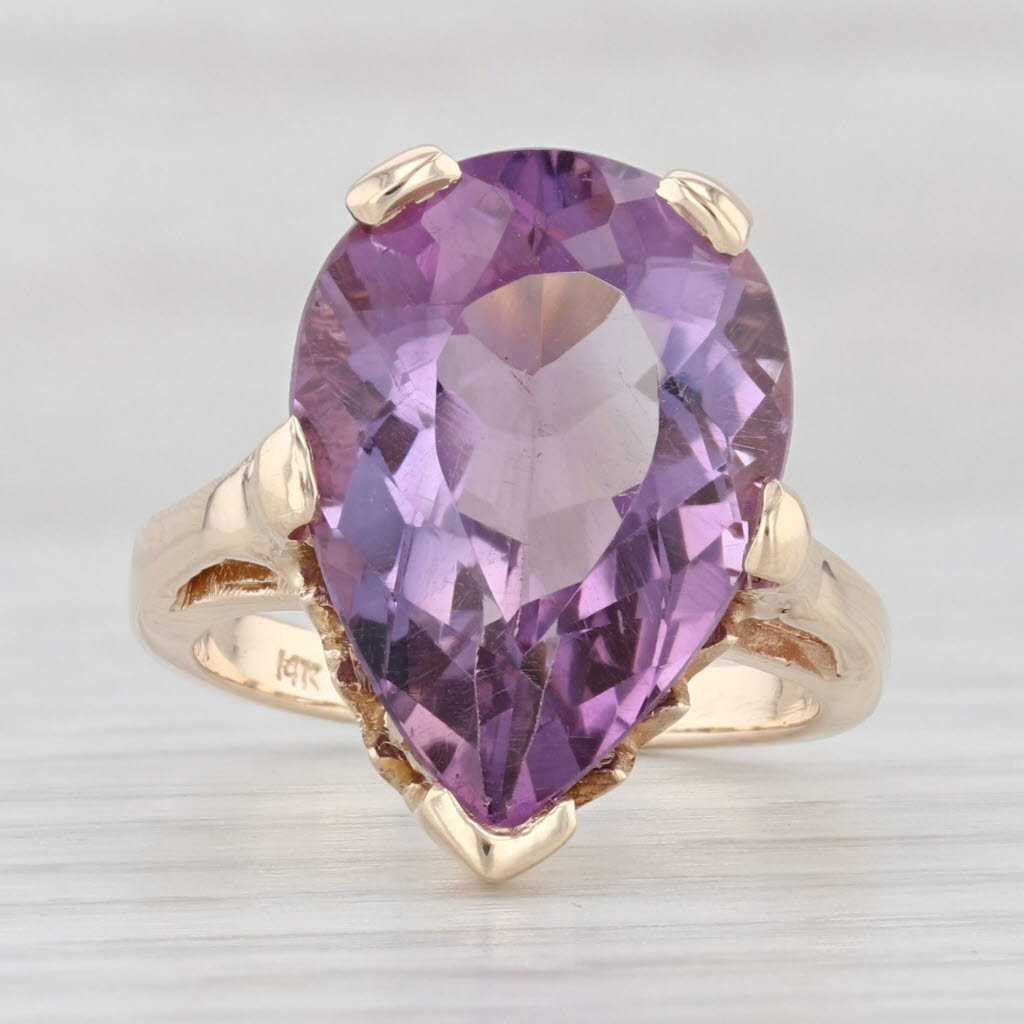 Light Gray 9.34ct Pear Amethyst Solitaire Ring 14k Yellow Gold Teardrop Cocktail