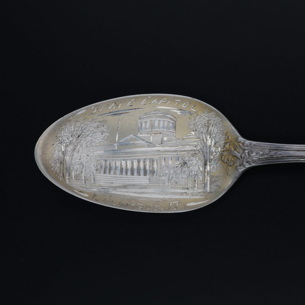 Dark Gray Columbus Ohio Souvenir Spoon Sterling Silver Sterling Silver Floral Monogrammed