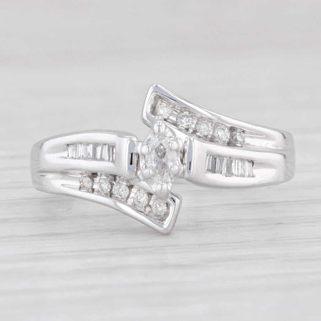 Light Gray 0.25ctw Diamond Bypass Engagement Ring 14k White Gold Size 6