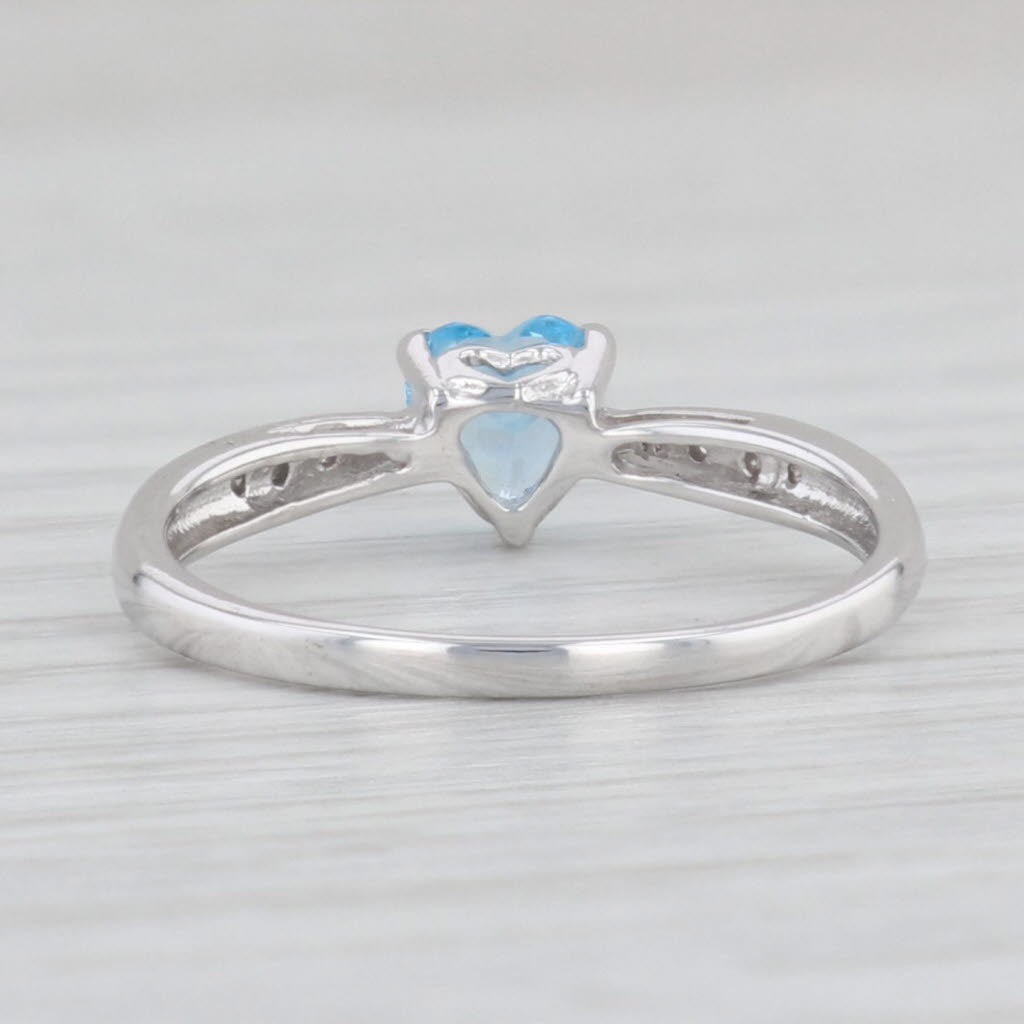 Light Gray 0.58ct Blue Topaz Heart Ring 10k White Gold Size 6.5 Diamond Accents