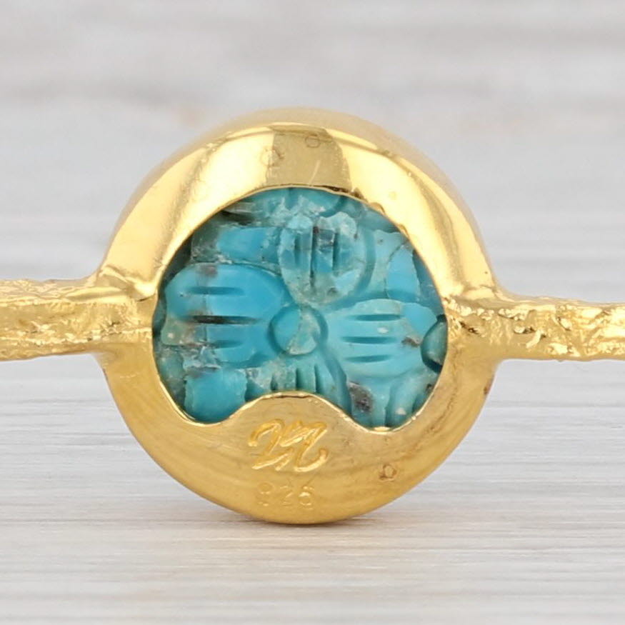 Light Gray New Nina Nguyen Floral Turquoise Bangle Bracelet Sterling Silver 22k Vermeil 8"