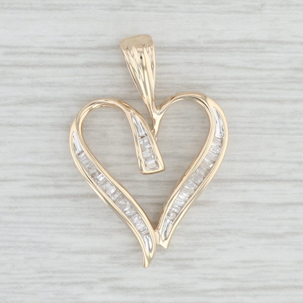 Light Gray 0.23ctw Diamond Open Heart Pendant 10k Yellow Gold Gift Keepsake