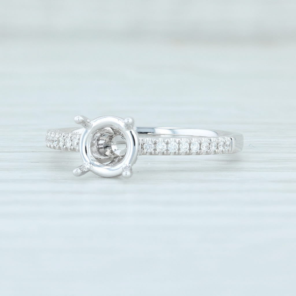 Light Gray New Semi Mount Engagement Ring 14k White Gold Size 6.5 Diamonds Round Solitaire