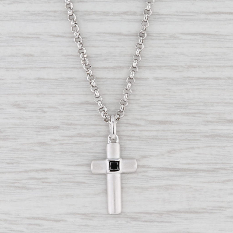 Light Gray New Cross Pendant Necklace Black Diamonds Sterling Silver 21.5" Rolo Chain