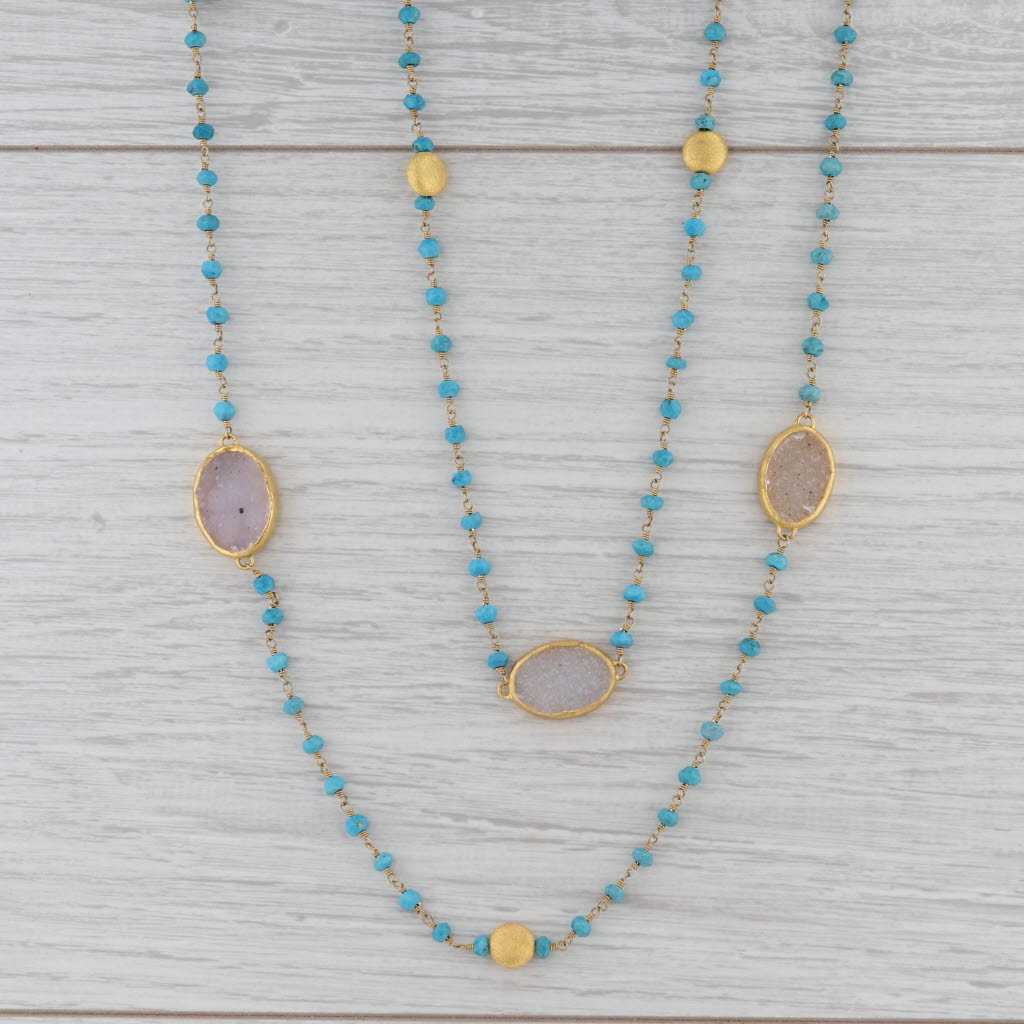 Gray New Nina Nguyen Turquoise Quartz Bead Sea Foam Necklace Sterling Gold Vermeil