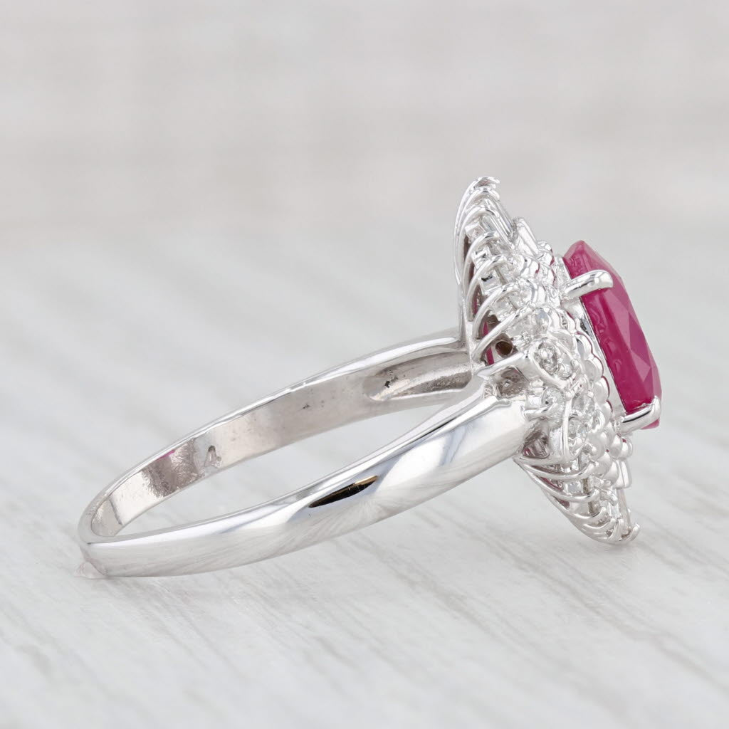 Light Gray 2.47ctw Oval Ruby Diamond Halo Ring 14k White Gold Size 8.75