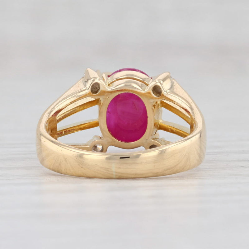 Light Gray 3.66ctw Ruby Diamond Ring 18k Yellow Gold Size 5.25 Cabochon Solitaire