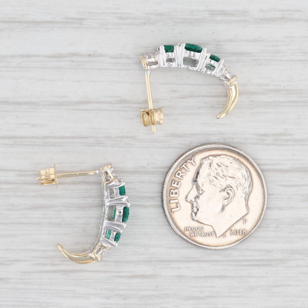 Light Gray 1.02ctw Synthetic Emerald Diamond J-Hook Earrings 10k Gold 3-Stone Journey