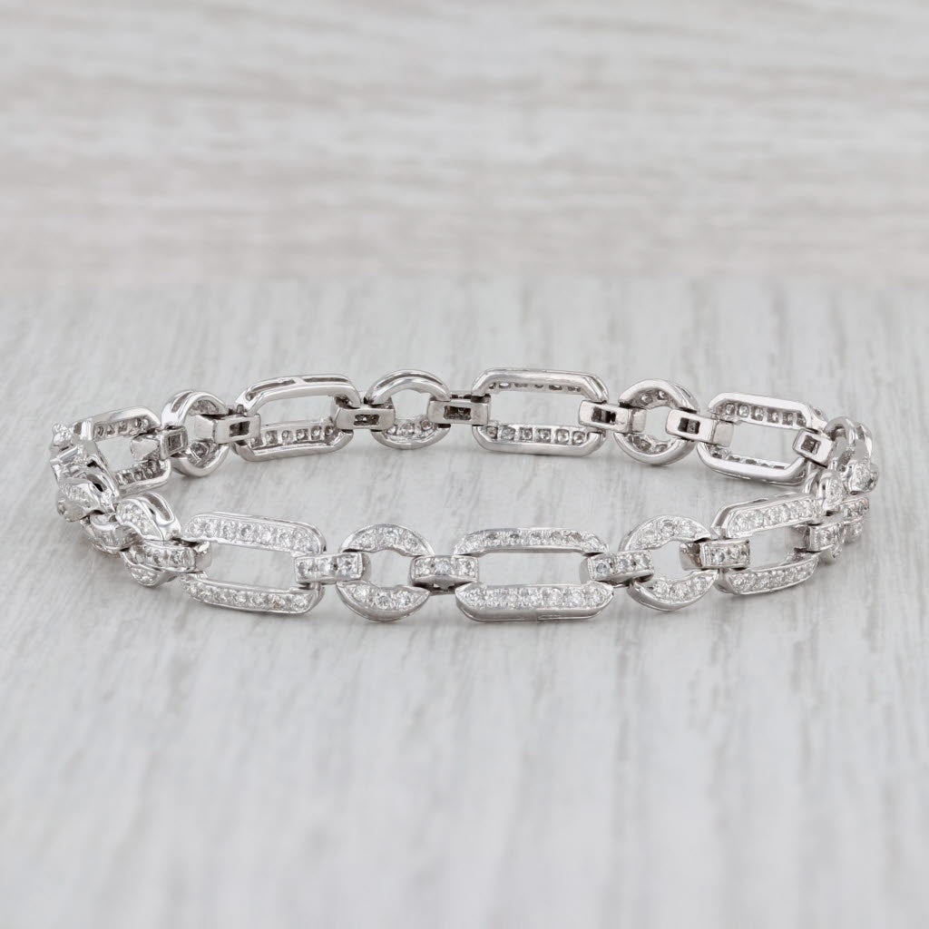 Light Gray 1.25ctw Diamond Circle Bar Link Bracelet 18k White Gold 7" 6.6mm