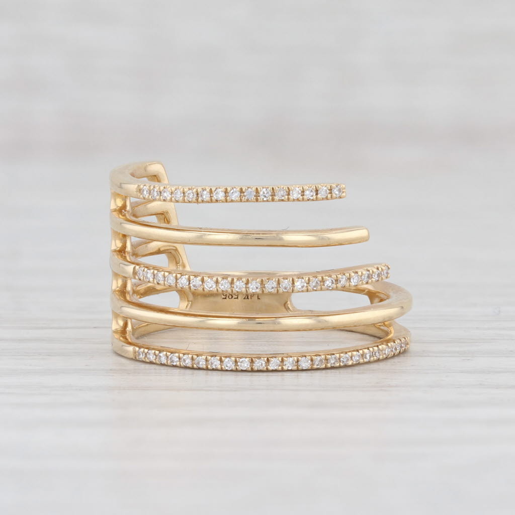 Light Gray New Layered Diamond Statement Ring 14k Yellow Gold Size 6.5 Stacking