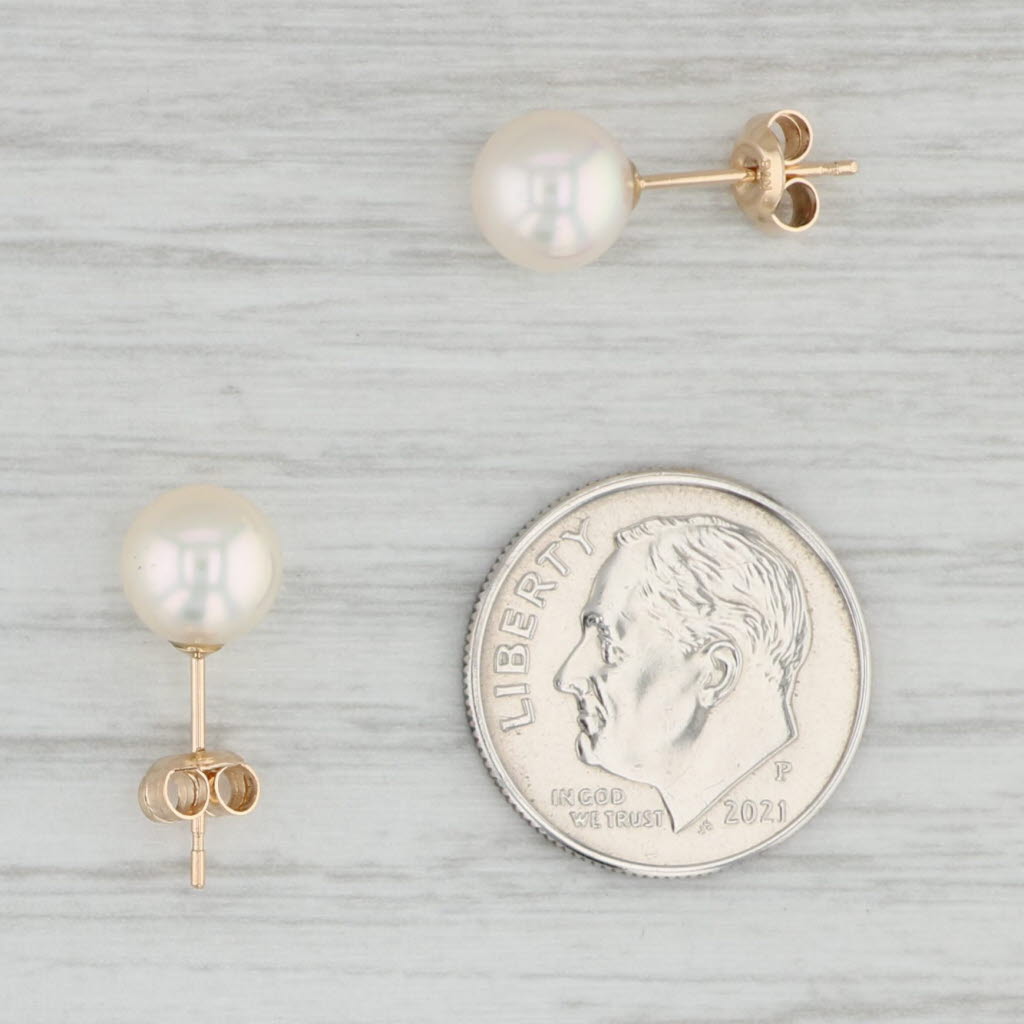Light Gray Saltwater Cultured Pearl Stud Earrings 14k Yellow Gold June Birthstone