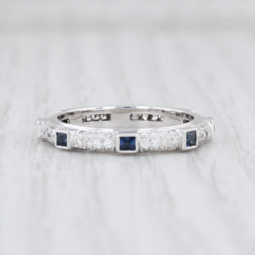 Light Gray New Beverley K Diamond Sapphire Eternity Ring 18k White Gold Stackable Band 6.5