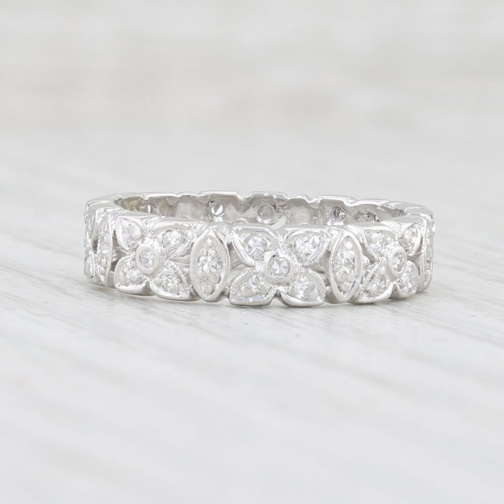 Light Gray 0.16ctw Floral Diamond Eternity Ring Platinum Size 5 Stackable Wedding Band