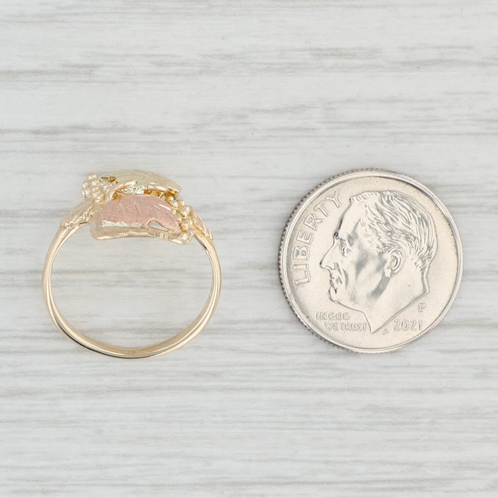 Light Gray Tri-Toned Leaf Ring 10k Yellow Rose Green Gold Size 4 Floral
