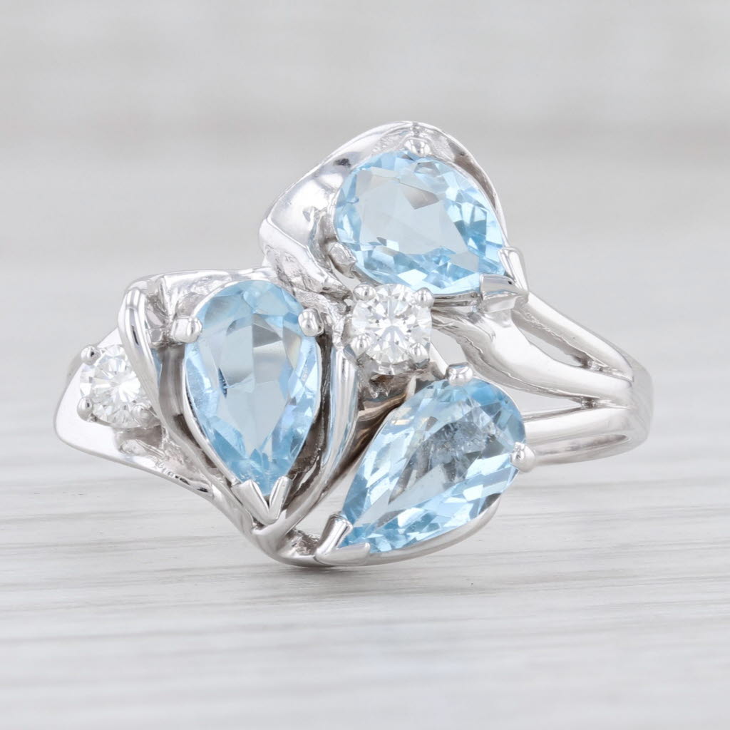 Light Gray 2.41ctw Aquamarine Diamond Cluster Ring 14k White Gold Size 9.75 Cocktail