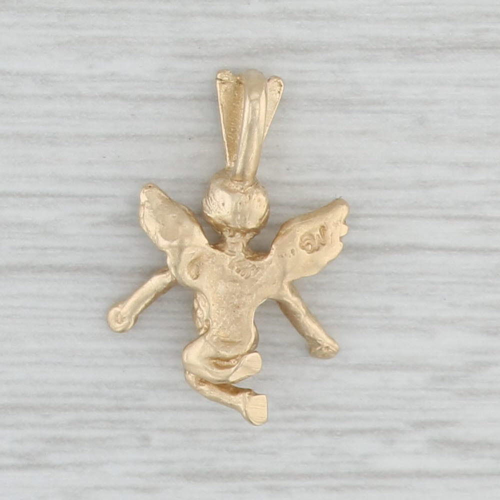Light Gray Guardian Angle Pendant 14k Yellow Gold Cherub Religious Jewelry
