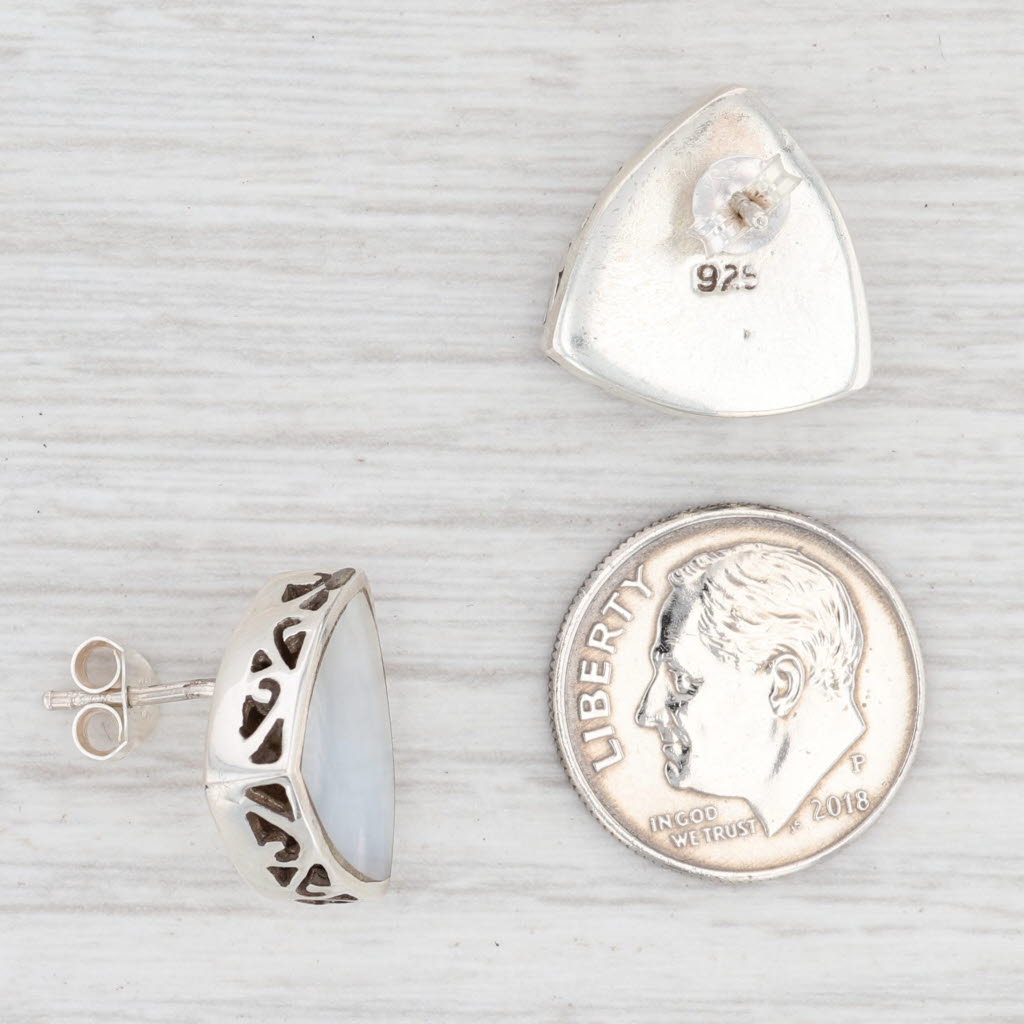 Light Gray New White Mother of Pearl Stud Earrings Sterling Silver Pierced