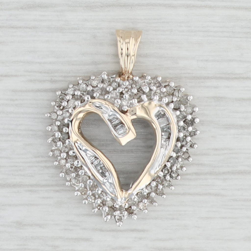 Light Gray 0.36ctw Diamond Cluster Open Heart Pendant 10k Yellow White Gold