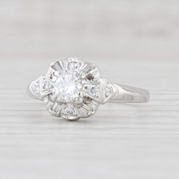 Light Gray Vintage 0.51ct Diamond Engagement Ring 14k White Gold Size 7.75