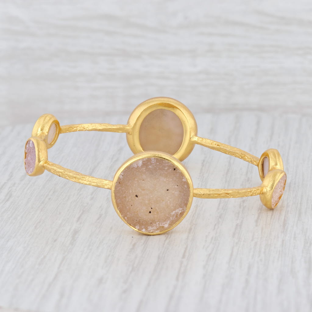 Light Gray New Nina Nguyen Bangle Bracelet 8" Sand White Druzy Quartz Sterling 22k Vermeil