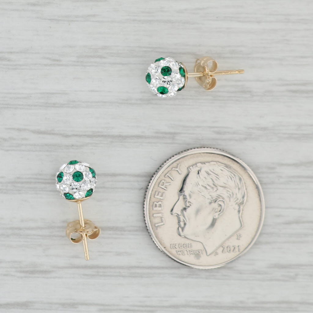 Gray White & Green Cubic Zirconia Bead Stud Earrings 14k Gold Pierced Studs