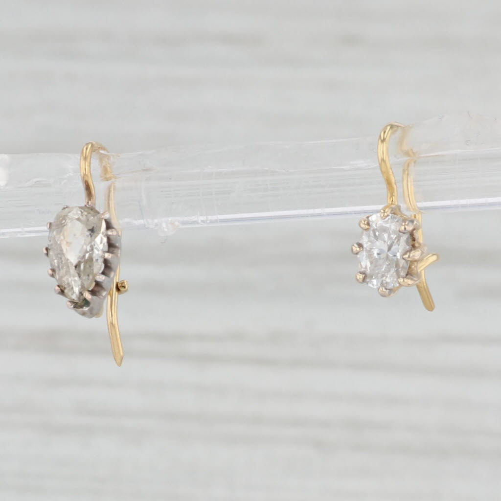 Light Gray 0.56ctw Oval Pear Diamond Custom Mismatched Drop Earrings 14k Gold