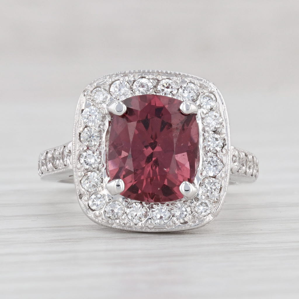 Light Gray 3.44ctw Red Burma Spinel Diamond Halo Ring 14k White Gold Size 5.5 Engagement