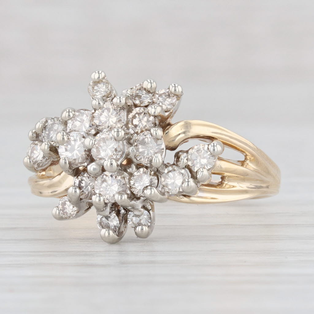 Light Gray 0.78ctw Diamond Swirl Cluster Ring 14k Yellow Gold Size 9.25