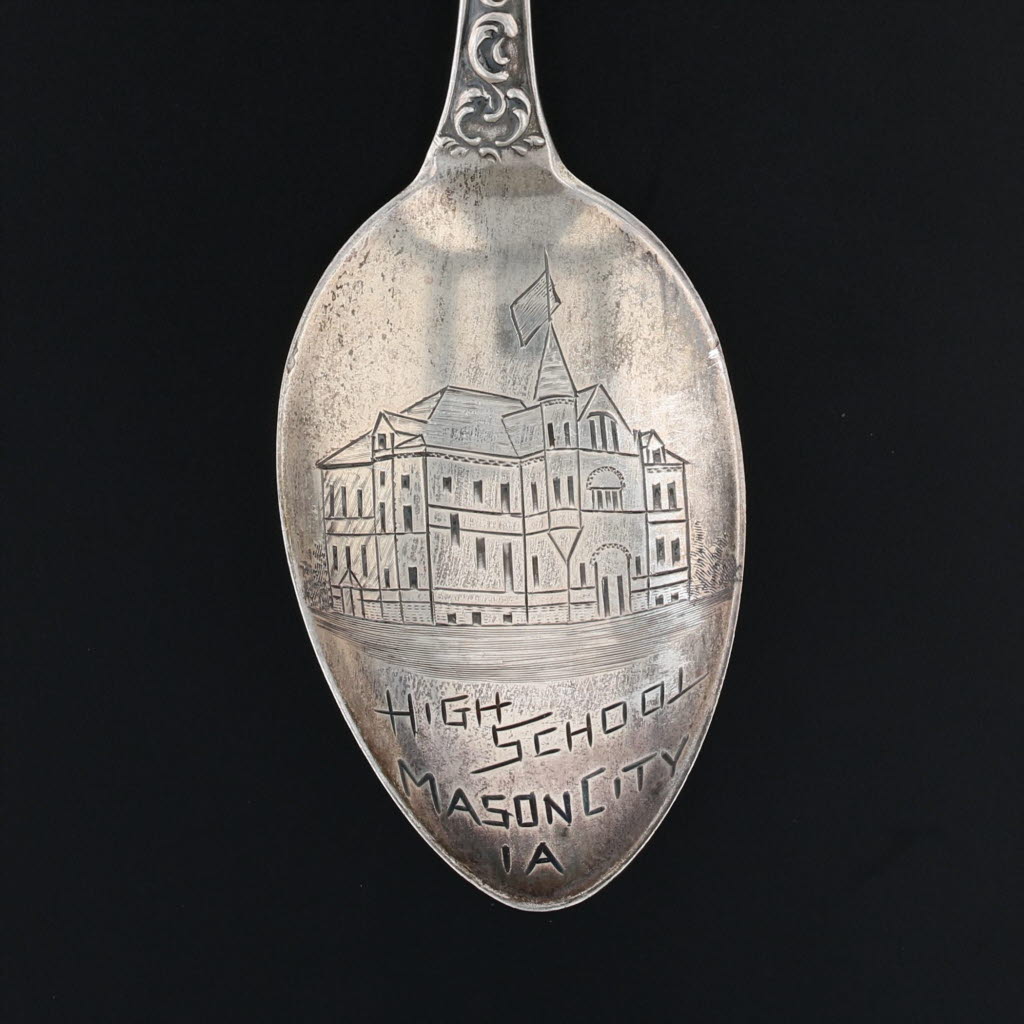 Gray Vintage Mason City Iowa Souvenir Spoon Sterling Silver Wendell Floral
