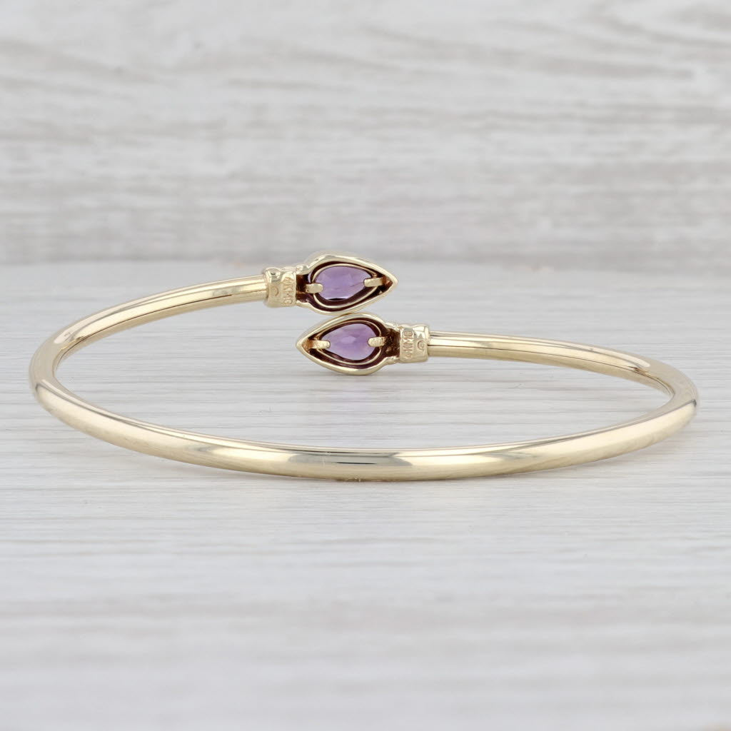Light Gray 1.10ctw Pear Amethyst Bypass Bangle Bracelet 14k Yellow Gold 6.75"