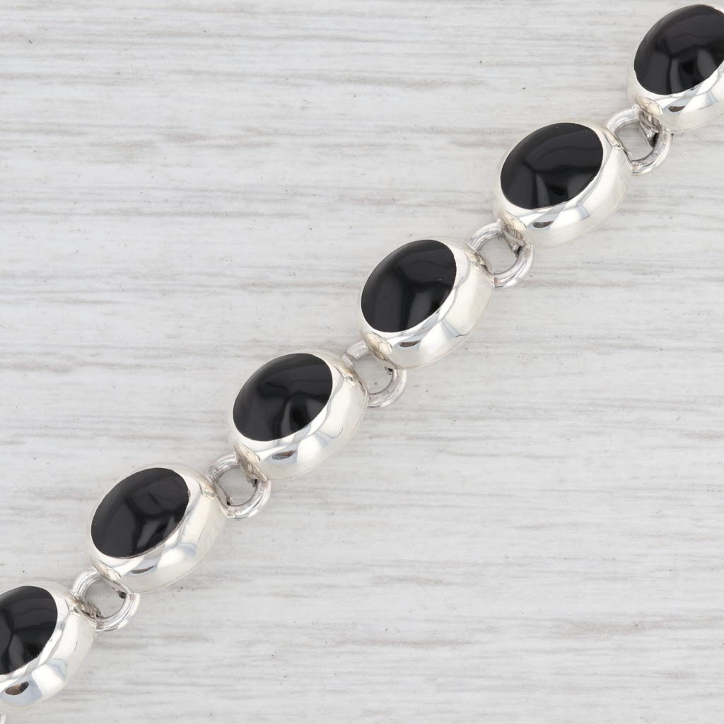 Light Gray New Black Resin Oval Link Bracelet Sterling Silver Toggle Clasp 6.5" 10mm
