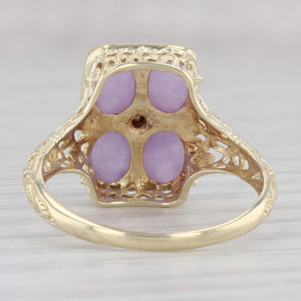 Gray Lavender Jadeite Jade Diamond Filigree Ring 14k Yellow Gold Size 8