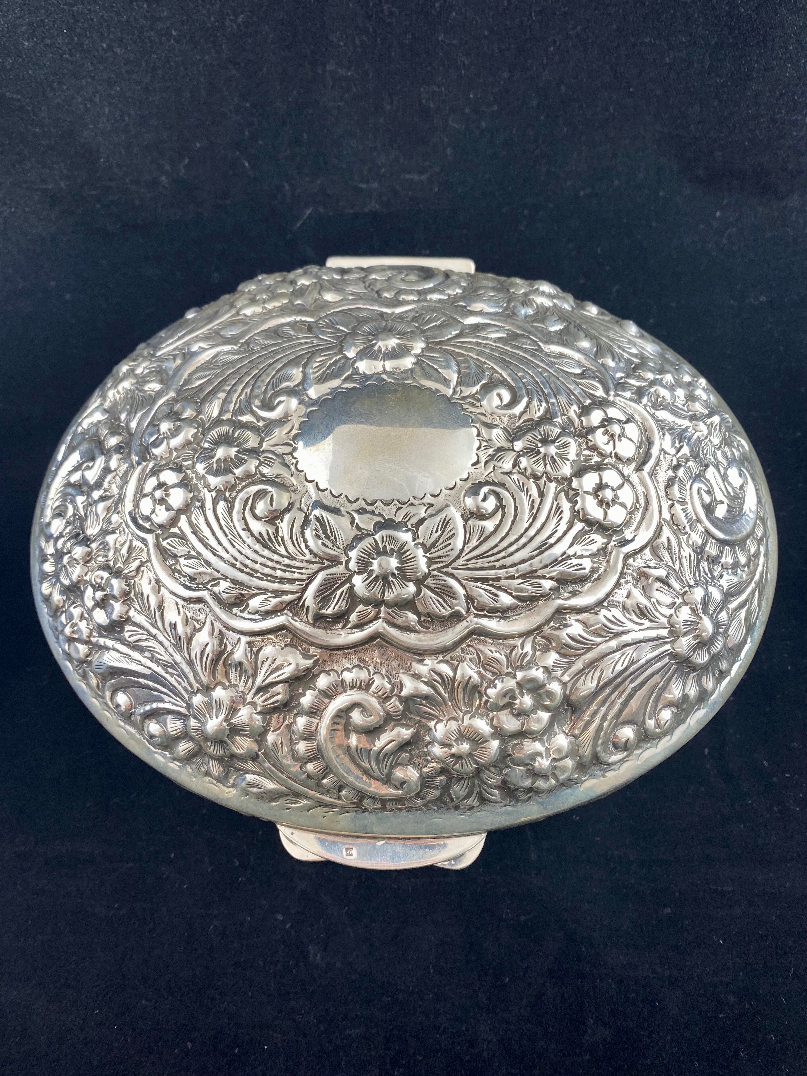 Dark Slate Gray Repousse Hollowware Sterling Silver Egyptian Engravable Serving Dish Trinket Box