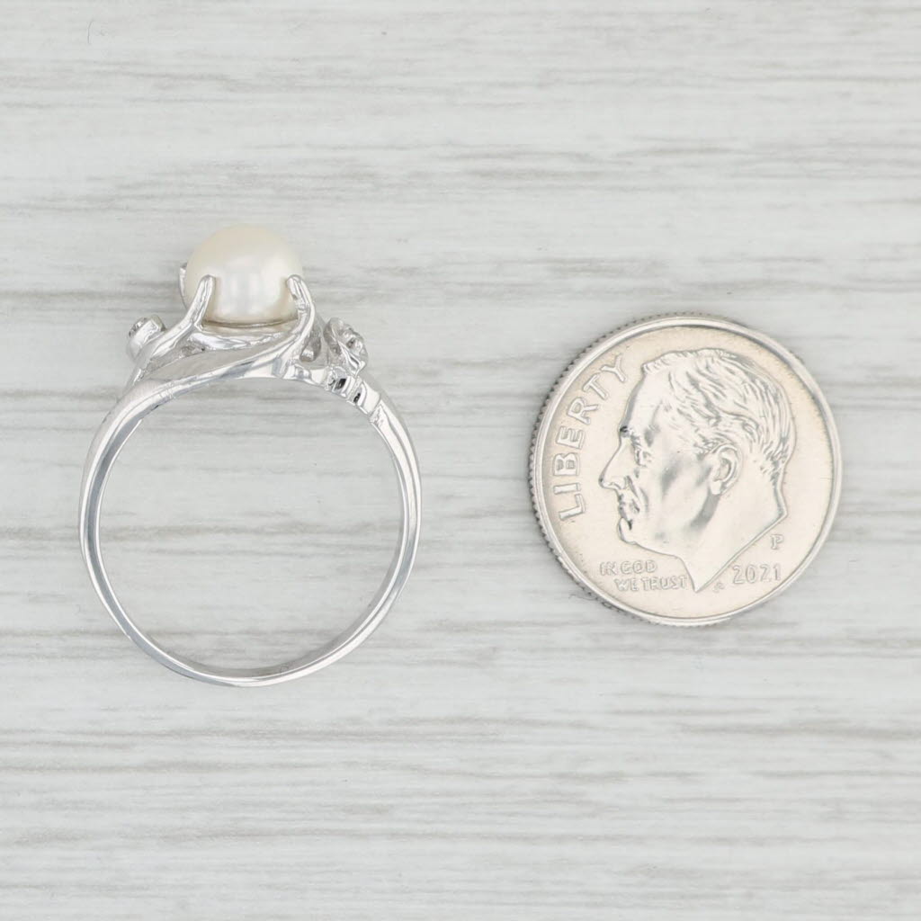 Light Gray Cultured Pearl Solitaire Ring 10k White Gold Size 7 Diamond Accents