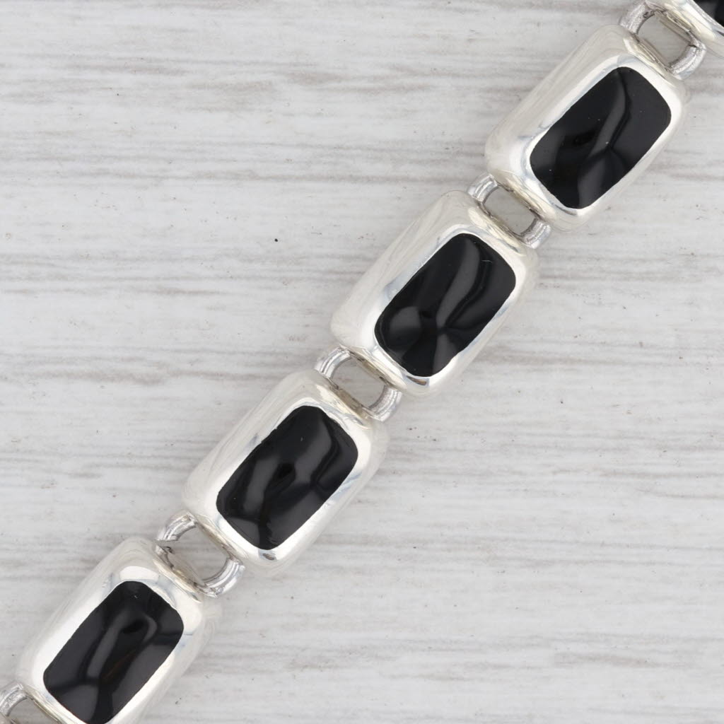 Light Gray New Black Resin Link Bracelet Sterling Silver Toggle Clasp 7.25 8.7mm