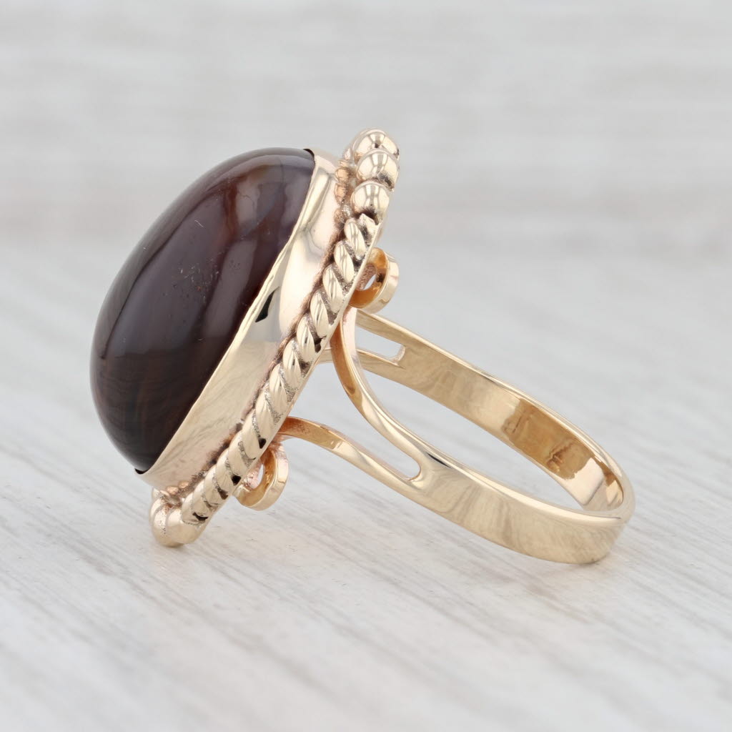 Light Gray Fire Agate Ring 14k Yellow Gold Size 8 Oval Cabochon Solitaire Cocktail