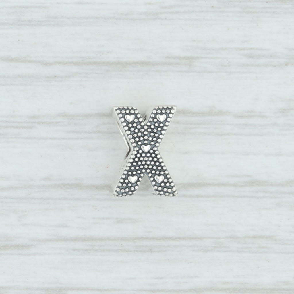Light Gray New Authentic Pandora Letter X Charm 797478 Sterling Silver Pave "X" Bead
