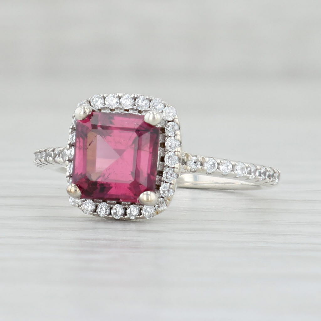 Light Gray 2.56ctw Rhodolite Garnet Diamond Halo Ring 950 Platinum Size 6.5