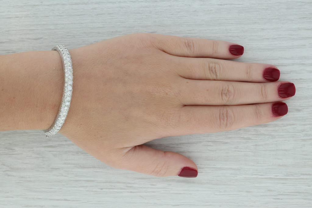 Dark Gray Vintage 5ctw Diamond Bangle Bracelet Brushed 14k White Gold 6" 5.4 mm