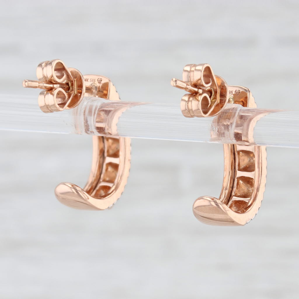 Light Gray New Spiked 0.12ctw Diamond Halo Earrings 14k Rose Gold J-Hook Drop Pierced