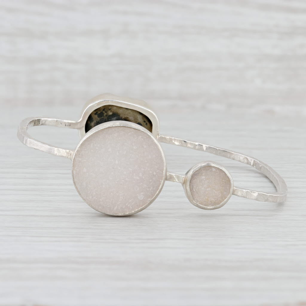 Light Gray New Nina Nguyen Agate White Druzy Quartz Geode Bangle Bracelet Sterling Silver