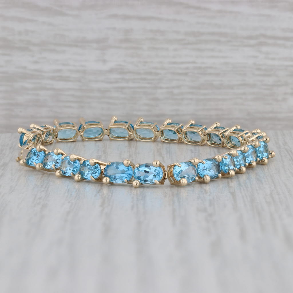 Gray 13ctw Blue Topaz Tennis Bracelet 14k Yellow Gold 7" 5.3mm
