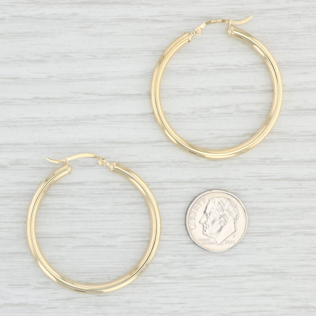 Light Gray New Round Hoop Earrings 14k Yellow Gold 3 x 37mm Pierced Hoops