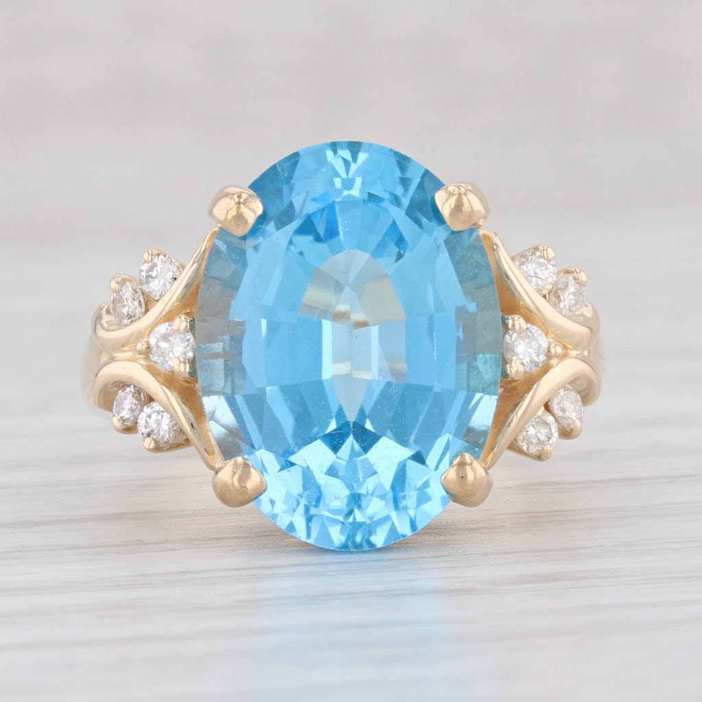 Light Gray Town & Country 10.35ctw Blue Topaz Diamond Ring 14k Yellow Gold Size 7 Cocktail