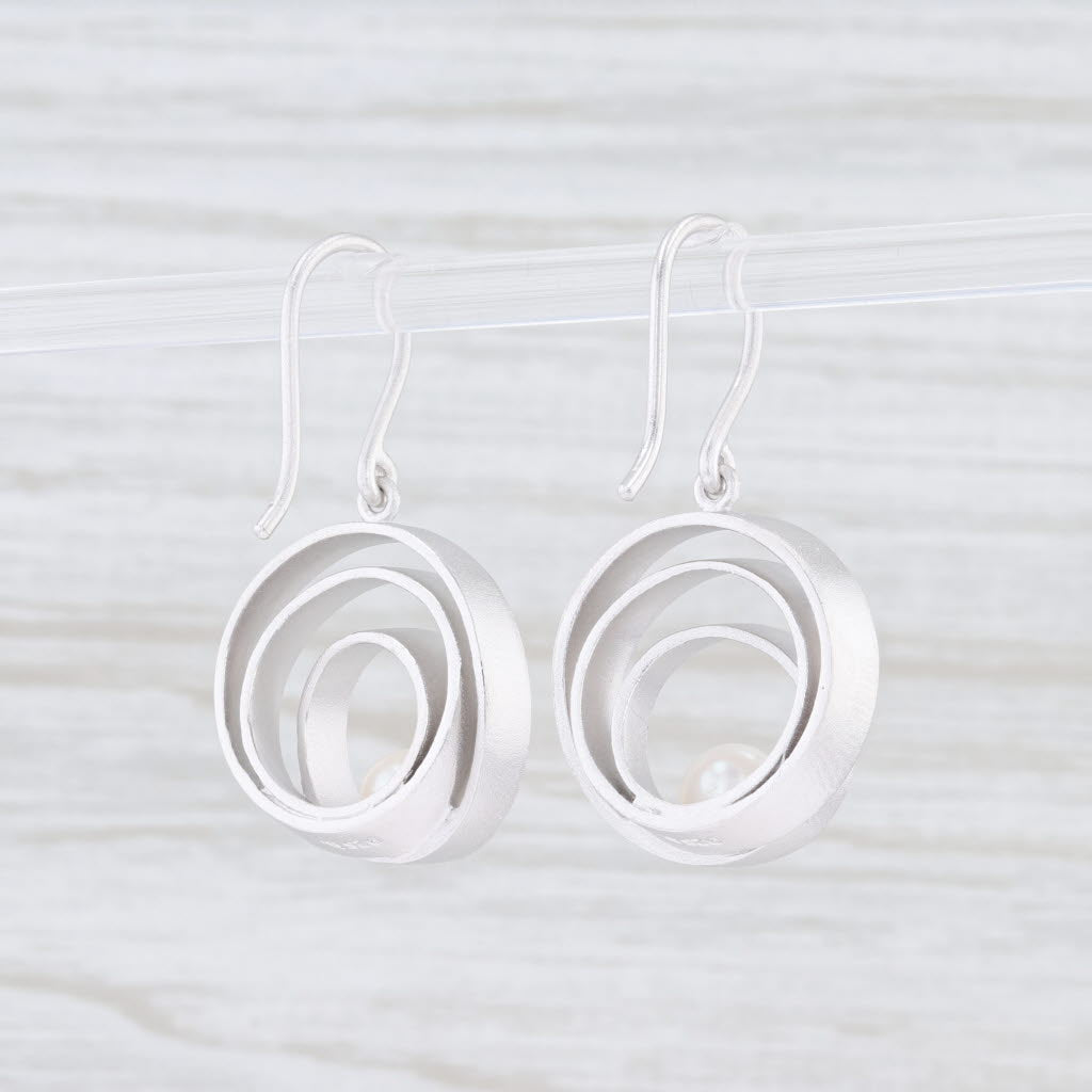 Light Gray New Bastian Inverun Layered Circle Pearl Earrings Sterling Silver 12775