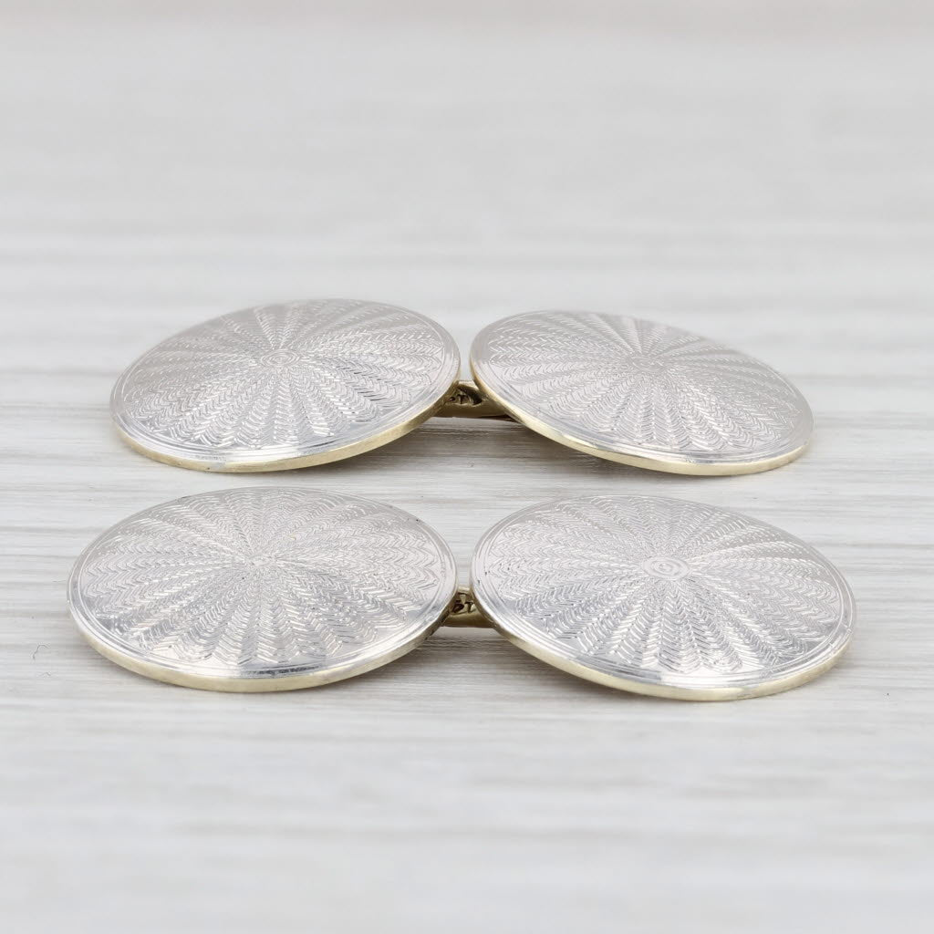 Light Gray Round Rayed 2-Toned Cuff Links 14k Yellow Gold Platinum