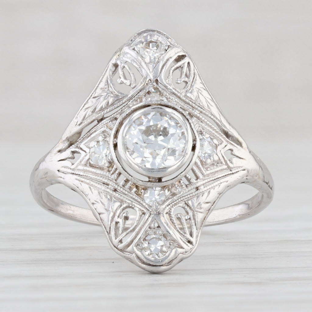 Light Gray 0.65ctw Diamond Filigree Art Deco Ring Platinum Size 7.75