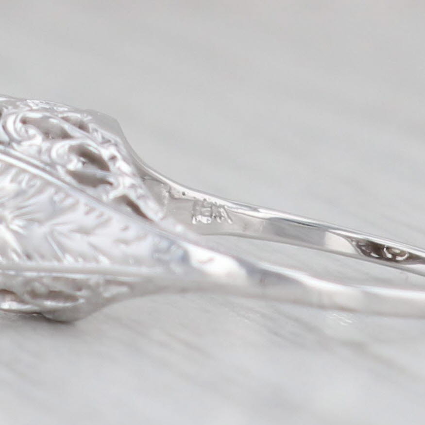 Light Gray Art Deco VS2 Diamond Solitaire Ring 18k White Gold Sz 4.25 Vintage Heart Bridge